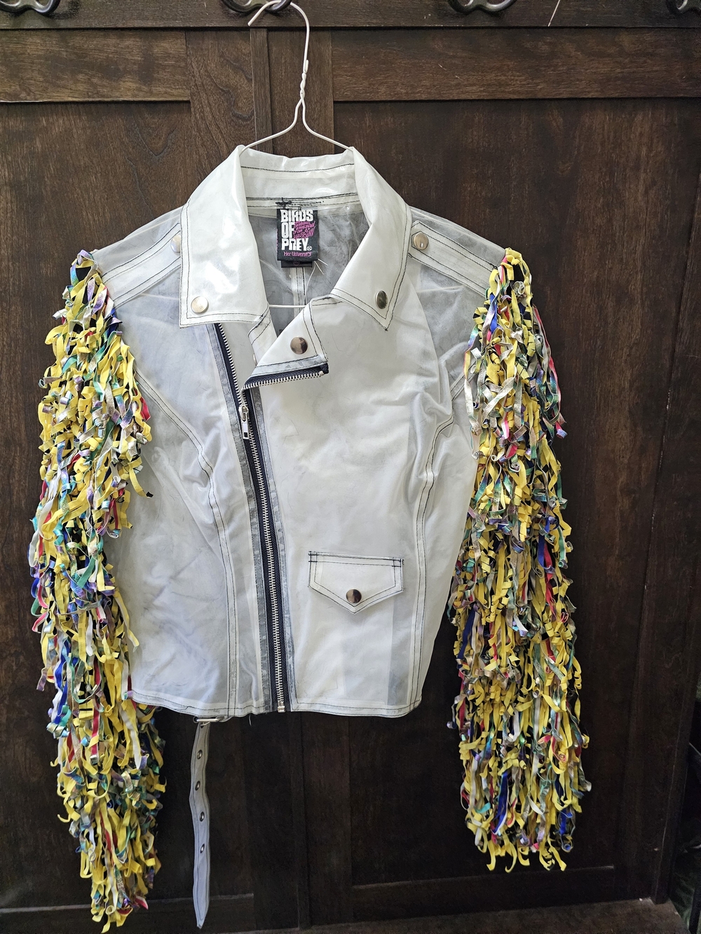 Moto Jacket with Multicolor Fringe Sleeves